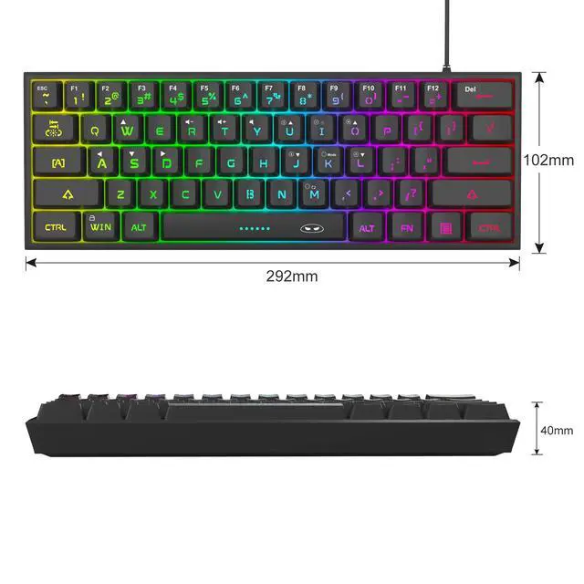 Alt view image 6 of 7 - MageGee Mini 60% Gaming Keyboard, RGB Backlit 61 Key Ultra-Compact Keyboard, TS91 Ergonomic Waterproof Mechanical Feeling Office Computer Keyboards for PC, MAC, PS4, Xbox ONE Gamer(Black)