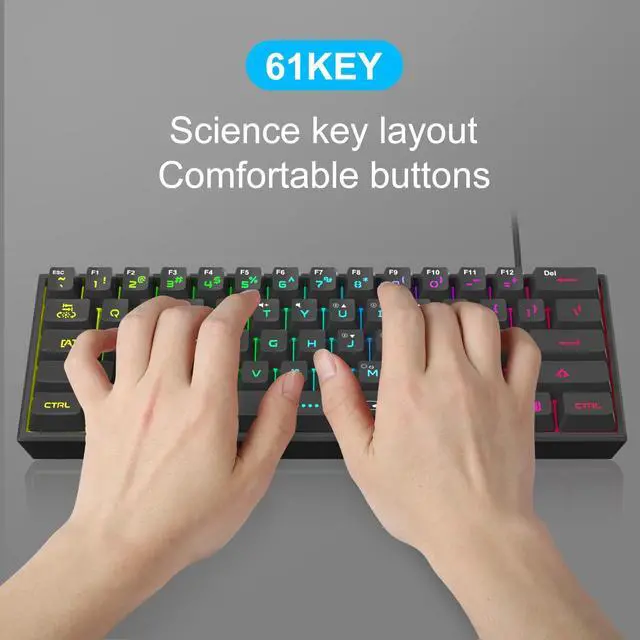Alt view image 7 of 7 - MageGee Mini 60% Gaming Keyboard, RGB Backlit 61 Key Ultra-Compact Keyboard, TS91 Ergonomic Waterproof Mechanical Feeling Office Computer Keyboards for PC, MAC, PS4, Xbox ONE Gamer(Black)
