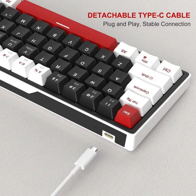 Alt view image 5 of 7 - MageGee 60% Mechanical Gaming Keyboard, 68 Keys Compact Blue LED Backlit Gaming Keyboards, SKY68 Wired Ergonomic Mini Office Keyboard for Windows PC Gamer (Red Switch, White & Black)