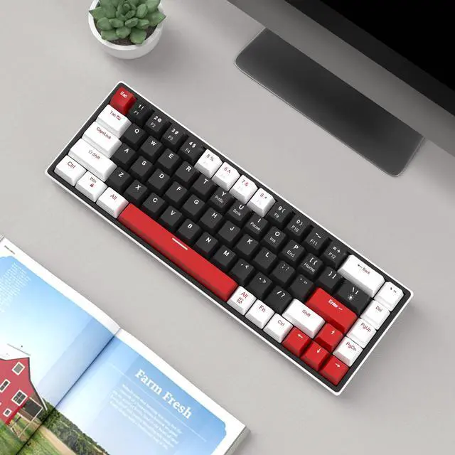 Alt view image 6 of 7 - MageGee 60% Mechanical Gaming Keyboard, 68 Keys Compact Blue LED Backlit Gaming Keyboards, SKY68 Wired Ergonomic Mini Office Keyboard for Windows PC Gamer (Red Switch, White & Black)