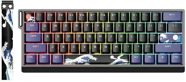 Main image of HITIME x XVX 60% Percent Keyboard with Strap, H61 Wired Aluminum Gaming Keyboard, Hot Swappable, Kanagawa Anime PBT Keycaps, RGB Backlit, Cherry Profile, Sound Absorbing Pads, Creamy Linear Switch