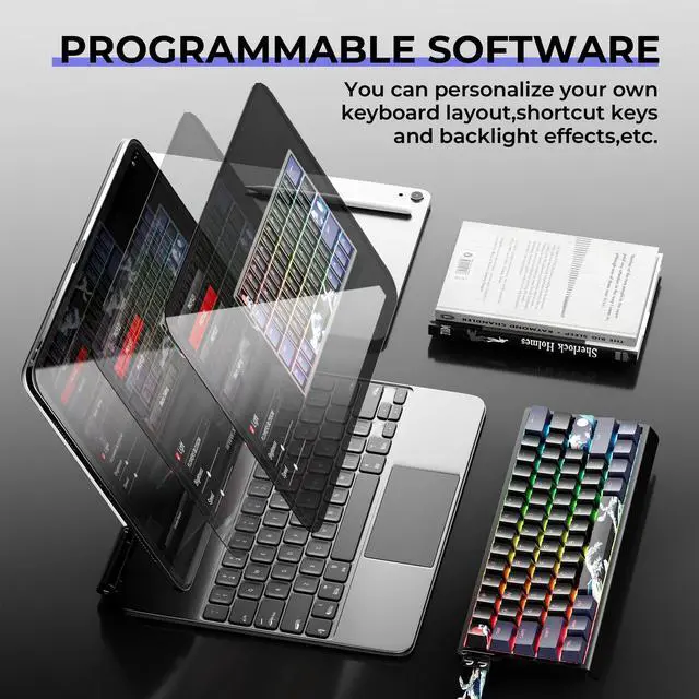 Alt view image 7 of 7 - HITIME x XVX 60% Percent Keyboard with Strap, H61 Wired Aluminum Gaming Keyboard, Hot Swappable, Kanagawa Anime PBT Keycaps, RGB Backlit, Cherry Profile, Sound Absorbing Pads, Creamy Linear Switch