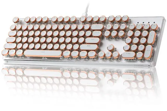 Main image of YUNZII QL108 Typewriter Style Mechanical Gaming Keyboard,Full Size Hot Swappable RGB Backlit Keyboards,Metal Panel Retro Punk Round Keycaps,USB Wired Computer Keyboard (Silver, Onyx Gray Switch)