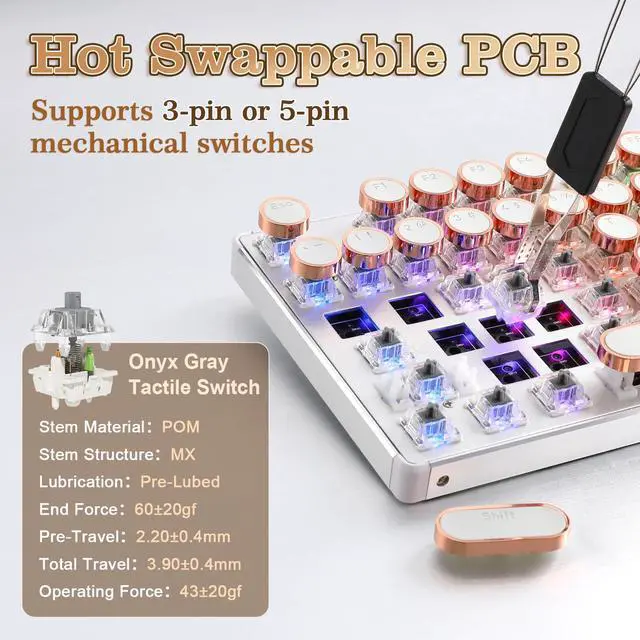 Alt view image 6 of 7 - YUNZII QL108 Typewriter Style Mechanical Gaming Keyboard,Full Size Hot Swappable RGB Backlit Keyboards,Metal Panel Retro Punk Round Keycaps,USB Wired Computer Keyboard (Silver, Onyx Gray Switch)