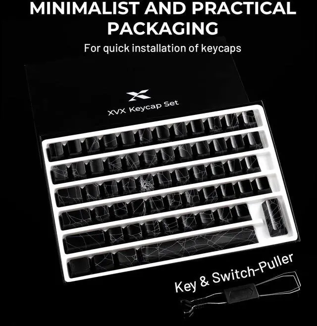Alt view image 6 of 6 - HITIME x XVX Spider Web Keycaps 60 75 100 Percent - Shine Through Keycaps w/IMD Tech, for Mechanical Keyboards, Full 118 Key Set, OEM Profile, Lines Backlit, Side Printed - Black