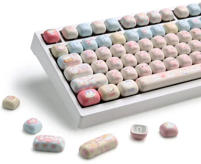 Main image of YUNZII Cute Pink Kitten Custom Keycaps, 141 Keys Dye Sub PBT MOG Profile Keycap Set for Mechanical Gaming Keyboards (Pink Kitten)