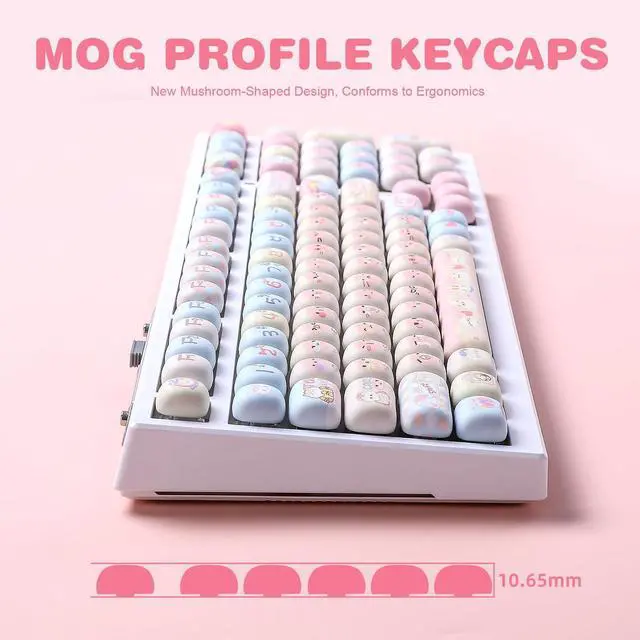 Alt view image 5 of 7 - YUNZII Cute Pink Kitten Custom Keycaps, 141 Keys Dye Sub PBT MOG Profile Keycap Set for Mechanical Gaming Keyboards (Pink Kitten)