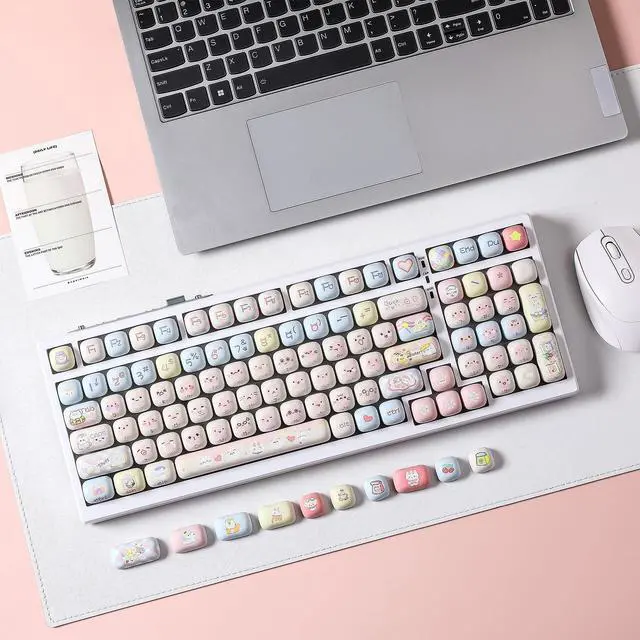 Alt view image 7 of 7 - YUNZII Cute Pink Kitten Custom Keycaps, 141 Keys Dye Sub PBT MOG Profile Keycap Set for Mechanical Gaming Keyboards (Pink Kitten)