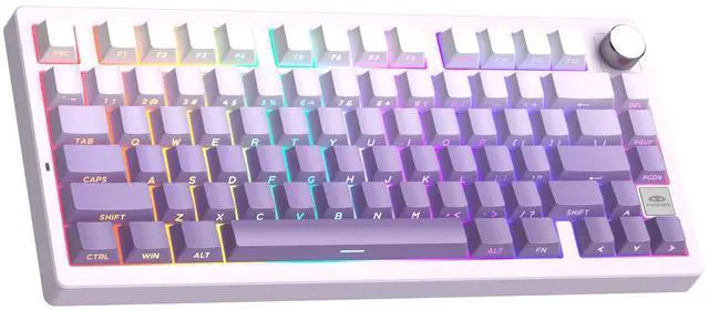 Main image of MageGee 75% Wireless Creamy Keyboard with Knob, Tri-Mode 2.4G/USB-C/BT RGB Backlit, Gasket Hot Swappable Custom Gaming Keyboard for Win/Mac/PC, Side Printed PBT Keycaps, Purple
