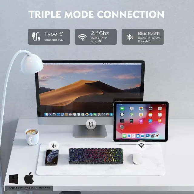 Alt view image 3 of 7 - HITIME 60% Percent Keyboard, Topographic Theme Keyboard, XVX M61 Pro Bluetooth/2.4GHz/USB-C Wireless Mechanical Gaming Key Board, Hot Swappable Creamy Pre-lubed Switch, RGB