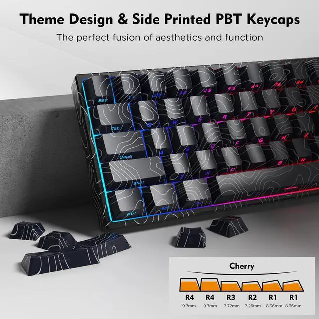 Alt view image 5 of 7 - HITIME 60% Percent Keyboard, Topographic Theme Keyboard, XVX M61 Pro Bluetooth/2.4GHz/USB-C Wireless Mechanical Gaming Key Board, Hot Swappable Creamy Pre-lubed Switch, RGB