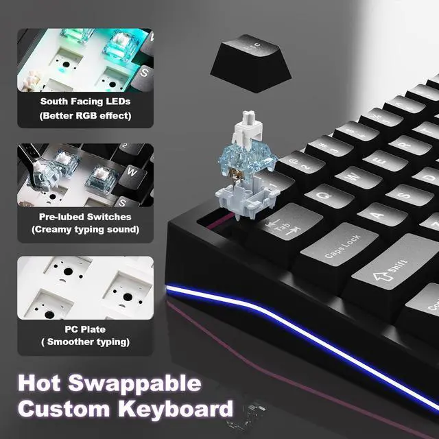 Alt view image 5 of 7 - YUNZII AL65 Wireless Mechanical Keyboard, Full Aluminum CNC,Support QMK/VIA Software Gasket Structure,60% Hot Swappable with RGB Backlit BT/2.4G/USB-C for Mac/Windows(Black, Gateron Zero)