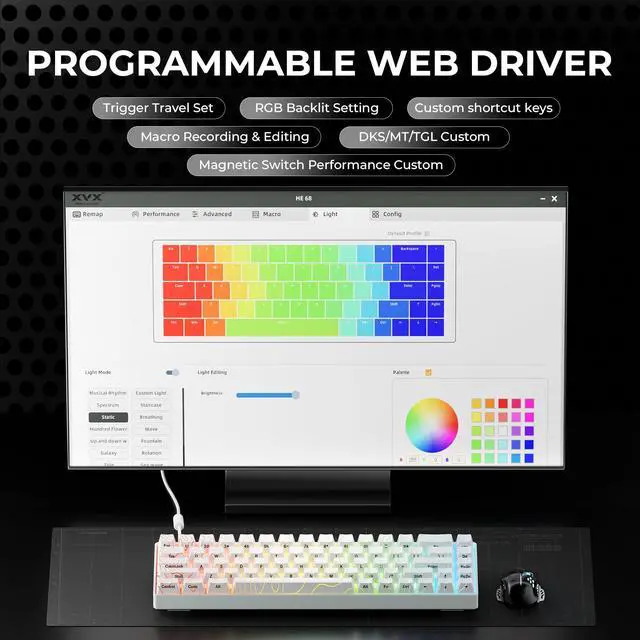 Alt view image 7 of 7 - x XVX HE68 Pro Rapid Trigger Keyboard 60% Percent,Hall Effect Keyboard with Gateron Magnetic Jade Pro Switch,CNC Aluminum Frame Topographic Custom Mechanical Key Board for PC/Laptop/Xbox/PS4/PS5,White