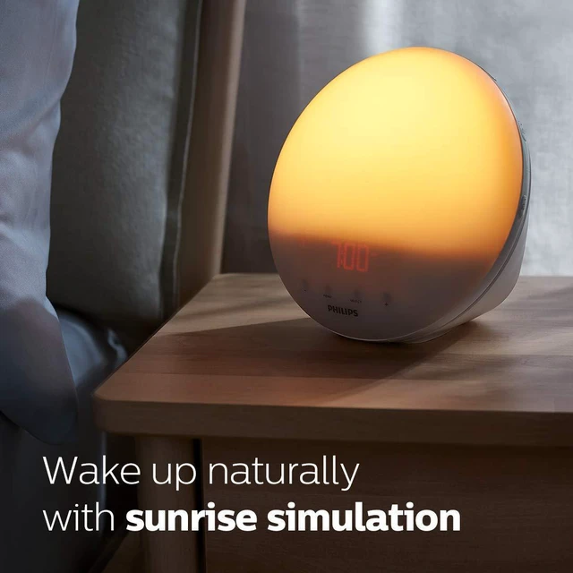 Alt view image 2 of 7 - SmartSleep Wake-up Light, Colored Sunrise and Sunset Simulation, 5 Natural Sounds, FM Radio & Reading Lamp, Tap Snooze, HF3520/60
