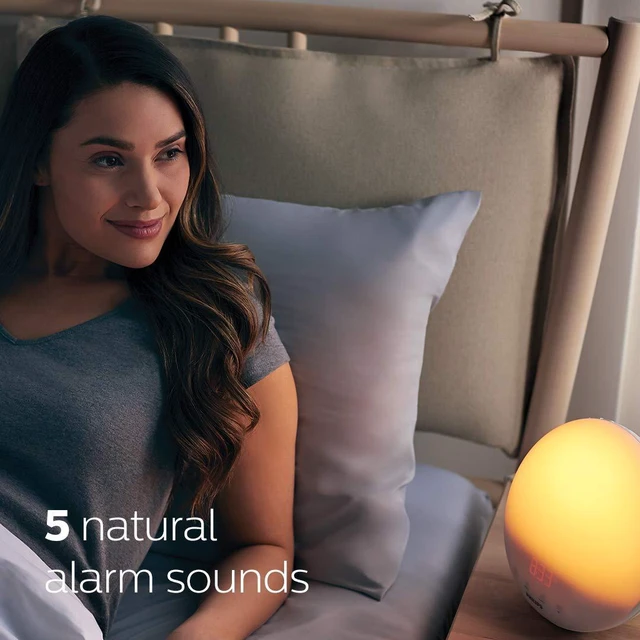 Alt view image 3 of 7 - SmartSleep Wake-up Light, Colored Sunrise and Sunset Simulation, 5 Natural Sounds, FM Radio & Reading Lamp, Tap Snooze, HF3520/60