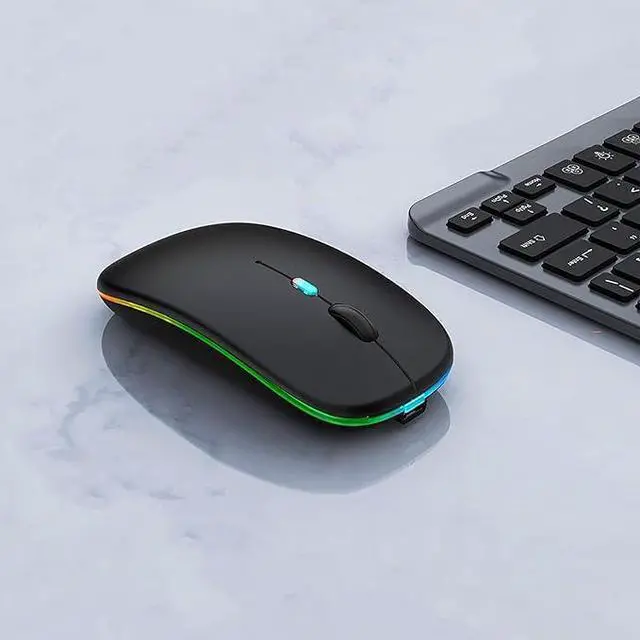 Alt view image 3 of 7 - Wireless Bluetooth Mouse, Rechargeable Ultra-Thin Dual-Mode (Bluetooth 5.2 + 2.4GHz USB Receiver) with Colorful LED Light & Silent Click, Portable Computer Mouse for Laptops, iPads, MacBooks, PC