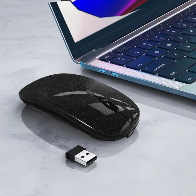 Alt view image 2 of 7 - WREANU Wireless Bluetooth Mouse Rechargeable Laptop Mice Silent Slim Use(Bluetooth5.2 and Portable 2.4GHz USB Receiver)Dual Mode Computer Mouse for Laptop/iPad/Tablet/Apple/Computer/Mac(Bright Black)