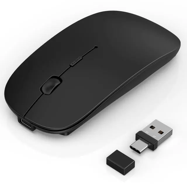 Main image of Wireless Mouse for Laptop/MacBook Air/Pro & iPad, Mouse Jiggler Mode Bluetooth 5.2/2.4G Rechargeable Silent Click 3-Level DPI Slim Portable USB-A&C Receiver (Mouse Jiggler Mode, Black)