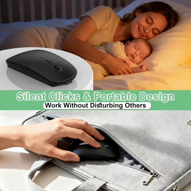 Alt view image 6 of 7 - Wireless Mouse for Laptop/MacBook Air/Pro & iPad, Mouse Jiggler Mode Bluetooth 5.2/2.4G Rechargeable Silent Click 3-Level DPI Slim Portable USB-A&C Receiver (Mouse Jiggler Mode, Black)