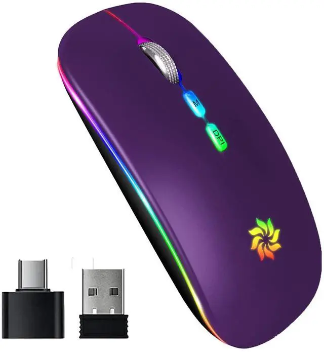 Main image of KBCASE Wireless Mouse, LED Wireless Mouse for Laptop, Slim Silent Mouse 2.4G Rechargeable Wireless Computer Mouse for Laptop, MacBook, iPad, Chromebook, with USB & Type-c Receiver