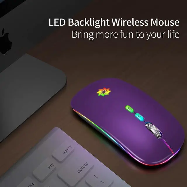 Alt view image 3 of 7 - KBCASE Wireless Mouse, LED Wireless Mouse for Laptop, Slim Silent Mouse 2.4G Rechargeable Wireless Computer Mouse for Laptop, MacBook, iPad, Chromebook, with USB & Type-c Receiver