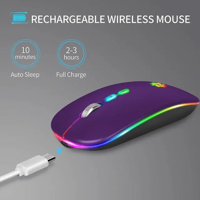 Alt view image 4 of 7 - KBCASE Wireless Mouse, LED Wireless Mouse for Laptop, Slim Silent Mouse 2.4G Rechargeable Wireless Computer Mouse for Laptop, MacBook, iPad, Chromebook, with USB & Type-c Receiver