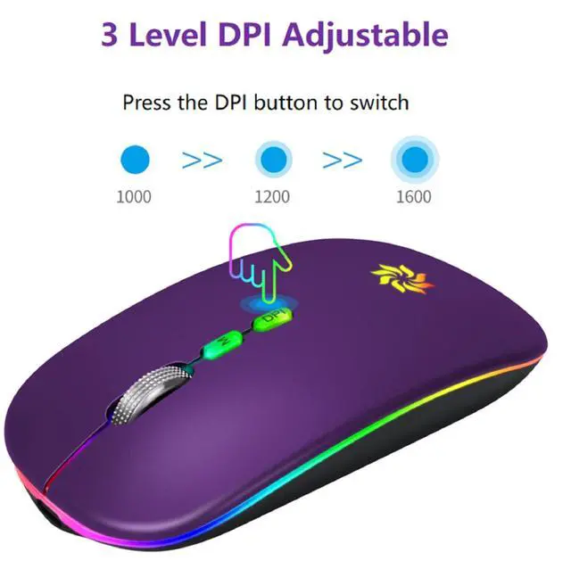 Alt view image 6 of 7 - KBCASE Wireless Mouse, LED Wireless Mouse for Laptop, Slim Silent Mouse 2.4G Rechargeable Wireless Computer Mouse for Laptop, MacBook, iPad, Chromebook, with USB & Type-c Receiver