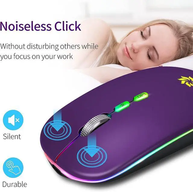 Alt view image 7 of 7 - KBCASE Wireless Mouse, LED Wireless Mouse for Laptop, Slim Silent Mouse 2.4G Rechargeable Wireless Computer Mouse for Laptop, MacBook, iPad, Chromebook, with USB & Type-c Receiver