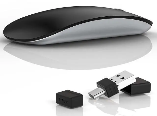 Main image of Uiosmuph G11 Wireless Mouse, USB C Rechargeable Computer Mouse, Slim Silent Mice 2.4GHz Optical with USB Nano Receiver and Type C Receiver for Laptop/Mac/PC-Matte Black