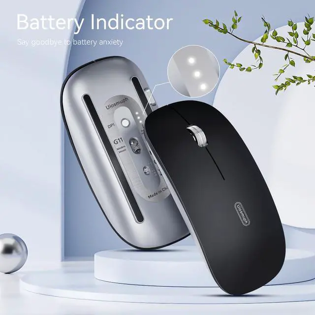 Alt view image 2 of 7 - Uiosmuph G11 Wireless Mouse, USB C Rechargeable Computer Mouse, Slim Silent Mice 2.4GHz Optical with USB Nano Receiver and Type C Receiver for Laptop/Mac/PC-Matte Black