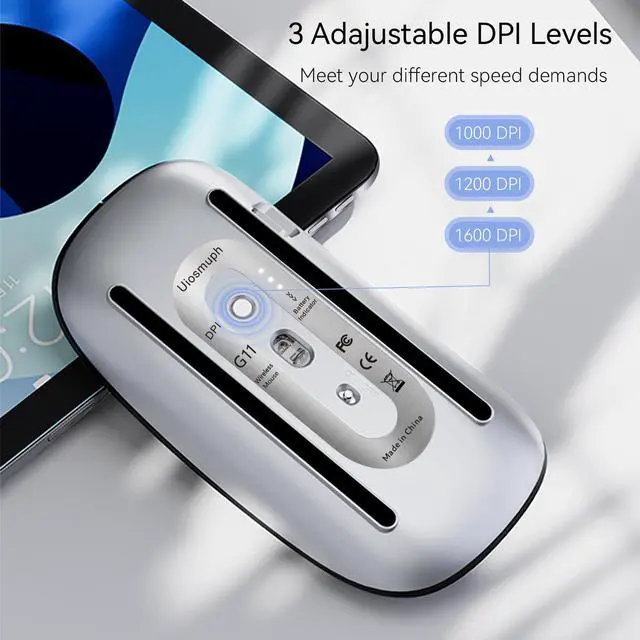 Alt view image 7 of 7 - Uiosmuph G11 Wireless Mouse, USB C Rechargeable Computer Mouse, Slim Silent Mice 2.4GHz Optical with USB Nano Receiver and Type C Receiver for Laptop/Mac/PC-Matte Black