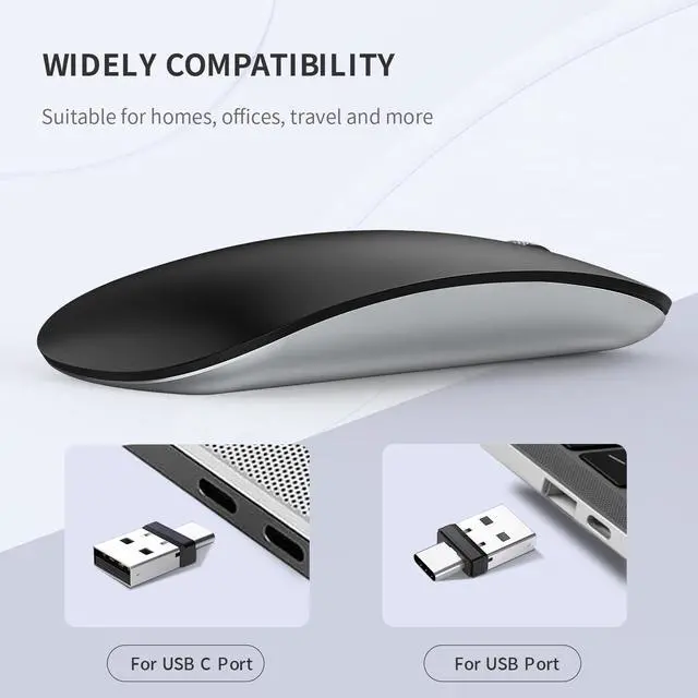 Alt view image 5 of 7 - Uiosmuph G11 Wireless Mouse, USB C Rechargeable Computer Mouse, Slim Silent Mice 2.4GHz Optical with USB Nano Receiver and Type C Receiver for Laptop/Mac/PC-Matte Black
