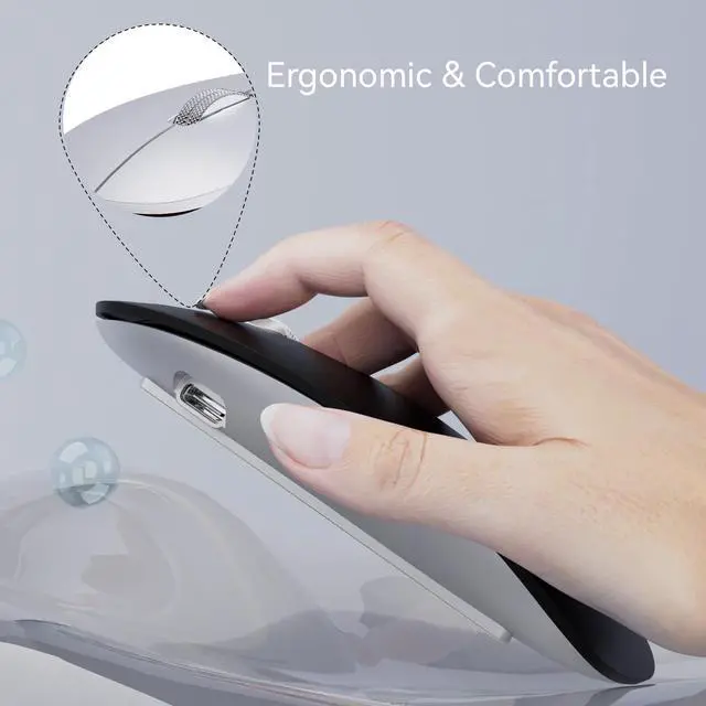 Alt view image 6 of 7 - Uiosmuph G11 Wireless Mouse, USB C Rechargeable Computer Mouse, Slim Silent Mice 2.4GHz Optical with USB Nano Receiver and Type C Receiver for Laptop/Mac/PC-Matte Black