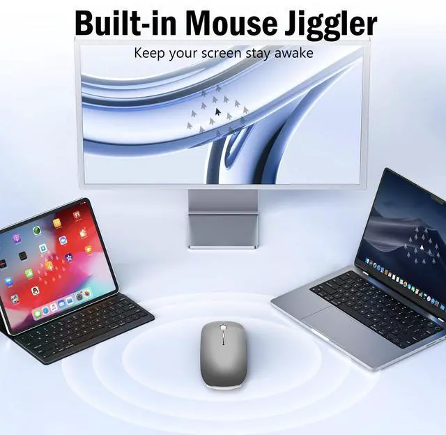 Alt view image 2 of 7 - FYBC Wireless Mouse for MacBook Air iPad Pro Mac PC, Slim Bluetooth Rechargeable Computer Mice, 2 Mode Bluetooth 5.2/3.0 & 2.4G USB Type-C Receiver Optical Jiggler Mouse for Keep Computer Awake Grey