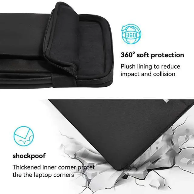 Alt view image 4 of 7 - LANDICI 360°Laptop Sleeve Case 15.6 16 Inch Compatible with MacBook Pro 16 M1/M2/M3/M4 2019-2025, 15.6-16 Hp Dell Lenovo Acer Asus, Waterproof Computer Bag Cover with Handle, Black