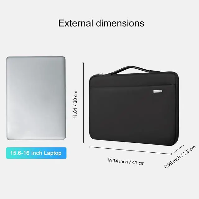Alt view image 7 of 7 - LANDICI 360°Laptop Sleeve Case 15.6 16 Inch Compatible with MacBook Pro 16 M1/M2/M3/M4 2019-2025, 15.6-16 Hp Dell Lenovo Acer Asus, Waterproof Computer Bag Cover with Handle, Black