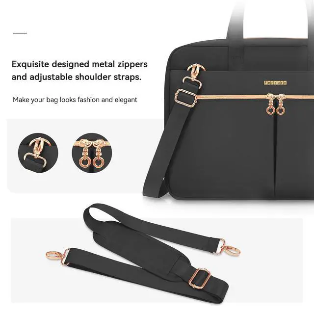 Alt view image 4 of 7 - Ferkurn Laptop Bag Case 15.6 16 Inch Laptop Sleeve for Women Men Compatible with Dell Inspiron XPS/HP Envy Pavilion/Lenovo ThinkPad/Vivobook/Acer, Strap Carrying Briefcase Computer Bag Case, Black