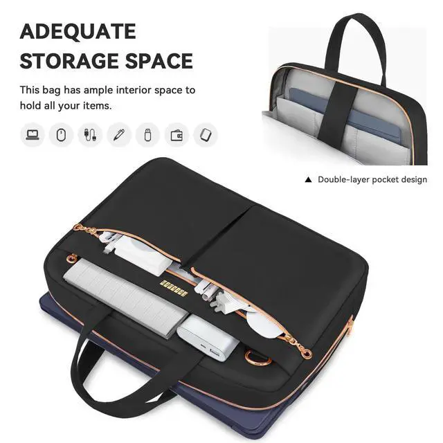 Alt view image 7 of 7 - Ferkurn Laptop Bag Case 15.6 16 Inch Laptop Sleeve for Women Men Compatible with Dell Inspiron XPS/HP Envy Pavilion/Lenovo ThinkPad/Vivobook/Acer, Strap Carrying Briefcase Computer Bag Case, Black