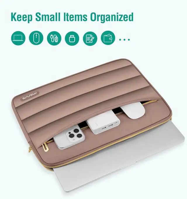 Alt view image 2 of 7 - MOSISO Laptop Case 16 inch, 15-15.6 inch Puffy Laptop Sleeve Compatible with MacBook Pro 16, HP Dell ASUS Acer Toshiba Lenovo Notebook Computer, Polyester Horizontal Bag with Small Case, Brown