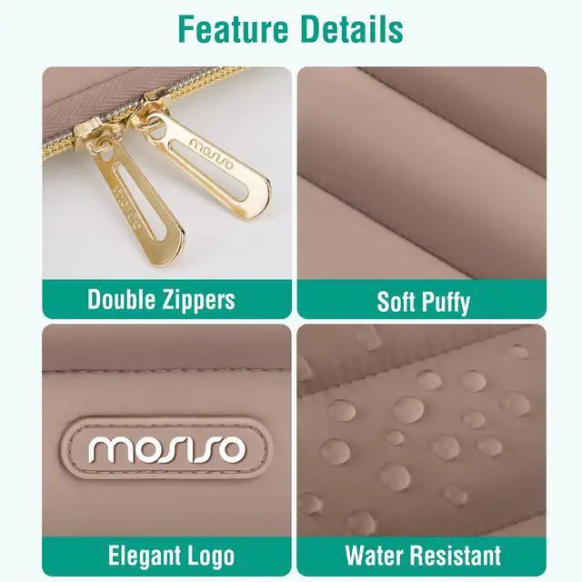 Alt view image 3 of 7 - MOSISO Laptop Case 16 inch, 15-15.6 inch Puffy Laptop Sleeve Compatible with MacBook Pro 16, HP Dell ASUS Acer Toshiba Lenovo Notebook Computer, Polyester Horizontal Bag with Small Case, Brown