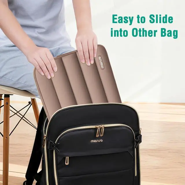 Alt view image 7 of 7 - MOSISO Laptop Case 16 inch, 15-15.6 inch Puffy Laptop Sleeve Compatible with MacBook Pro 16, HP Dell ASUS Acer Toshiba Lenovo Notebook Computer, Polyester Horizontal Bag with Small Case, Brown