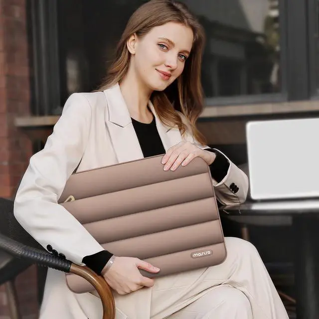 Alt view image 6 of 7 - MOSISO Laptop Case 16 inch, 15-15.6 inch Puffy Laptop Sleeve Compatible with MacBook Pro 16, HP Dell ASUS Acer Toshiba Lenovo Notebook Computer, Polyester Horizontal Bag with Small Case, Brown