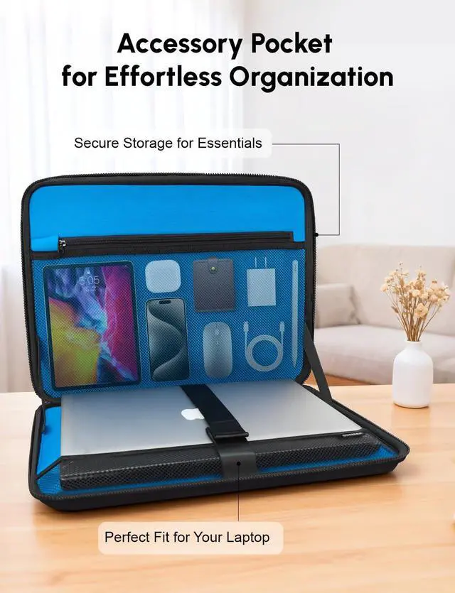 Alt view image 4 of 7 - 15.6 inch Laptop Sleeve Shoulder Bag Shockproof Computer Bag Waterproof EVA Protective Carrying Case for 15.6" Lenovo Yoga 720 IdeaPad 310 320 ThinkPad T570/Dell Inspiron 15/HP Envy 15, Black