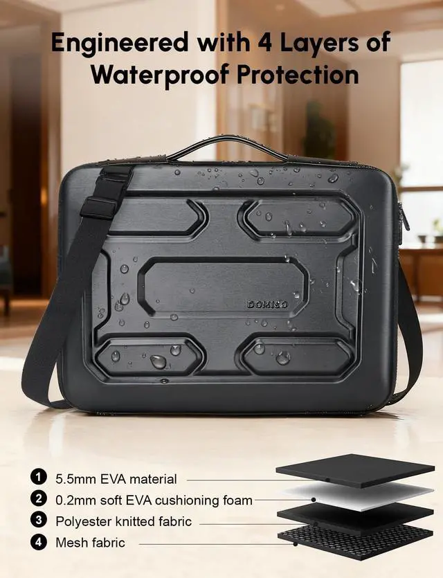 Alt view image 5 of 7 - 15.6 inch Laptop Sleeve Shoulder Bag Shockproof Computer Bag Waterproof EVA Protective Carrying Case for 15.6" Lenovo Yoga 720 IdeaPad 310 320 ThinkPad T570/Dell Inspiron 15/HP Envy 15, Black