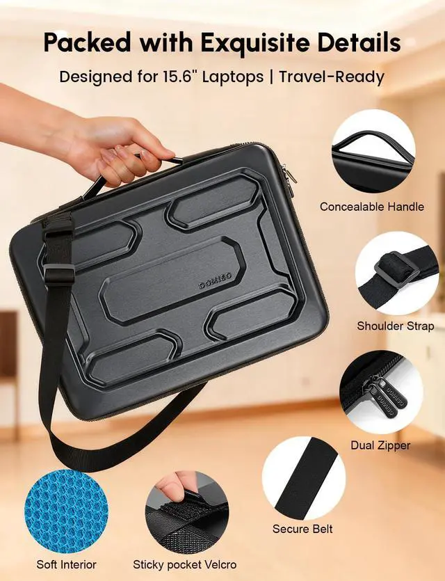 Alt view image 3 of 7 - 15.6 inch Laptop Sleeve Shoulder Bag Shockproof Computer Bag Waterproof EVA Protective Carrying Case for 15.6" Lenovo Yoga 720 IdeaPad 310 320 ThinkPad T570/Dell Inspiron 15/HP Envy 15, Black