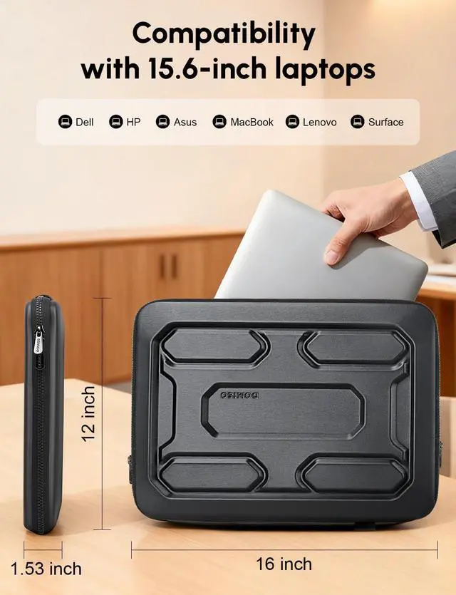 Alt view image 7 of 7 - 15.6 inch Laptop Sleeve Shoulder Bag Shockproof Computer Bag Waterproof EVA Protective Carrying Case for 15.6" Lenovo Yoga 720 IdeaPad 310 320 ThinkPad T570/Dell Inspiron 15/HP Envy 15, Black