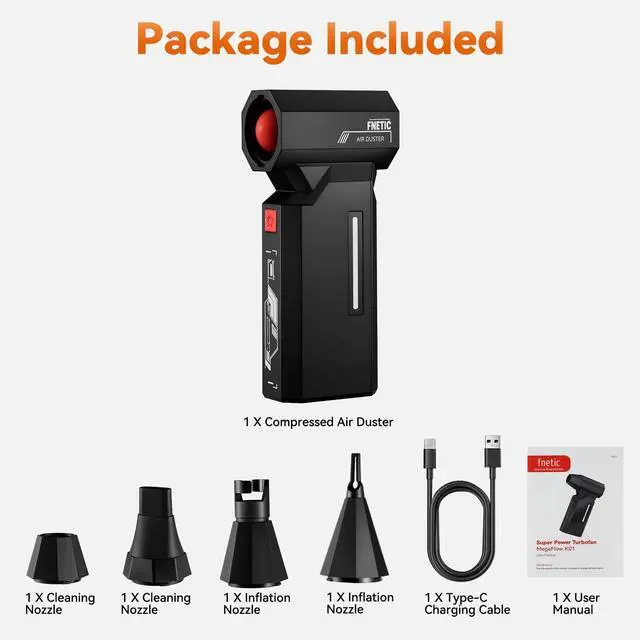 Alt view image 7 of 7 - Compressed Air Duster, 130000RPM Super Power Electric Air Dusters with AI Indicator, 5 Gear Brushless Motor, Rechargeable Mini Dust Blower for Computer, Keyboard, House, Outdoor and Car