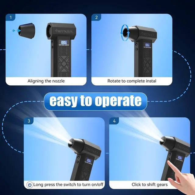 Alt view image 7 of 7 - Compressed Air Duster-130000RPM Super Power Electric Air Duster, 4-Gear Adjustable Mini Blower with Type-C Fast Charging, Dust Blower for Computer, Keyboard, House, Outdoor and Car