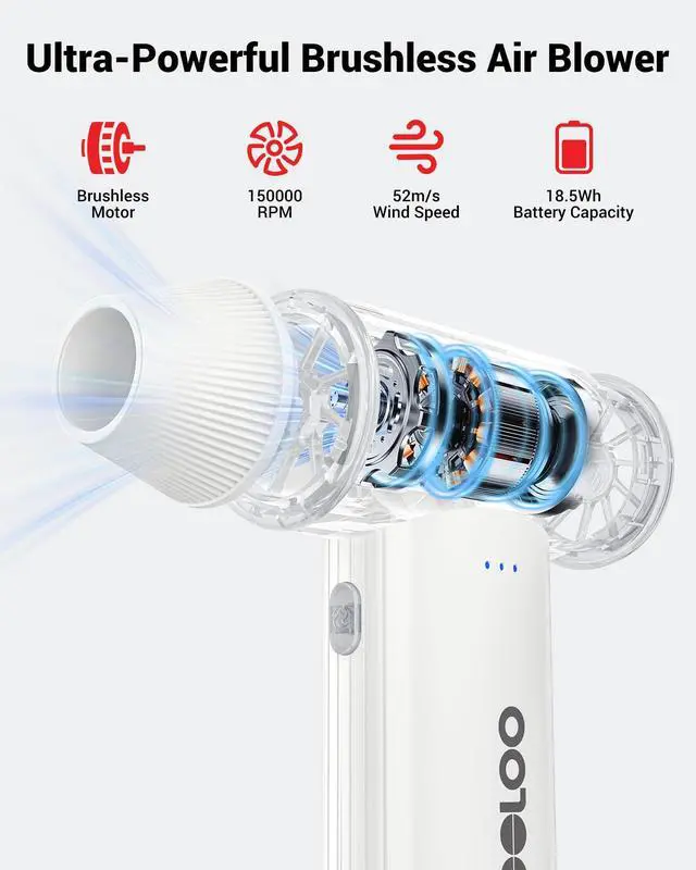 Alt view image 2 of 7 - GOOLOO F3 Electric Air Duster- 150000RPM 52m/s Super Power Car Duster, Variable Speed Air Duster Rechargeable with Fast Charging, Mini Dust Blower for Computer, Keyboard, House, Outdoor and Car