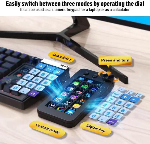 Alt view image 3 of 7 - ActionRing Stream Controller Deck,Macro Keypad,Gaming Macro Keyboard,Three Modes(Shortcut Keys,Calculator,Numeric Keypad),for OBS,Photoshop,Adobe Premiere Pro and Office Setup(N1 Black)